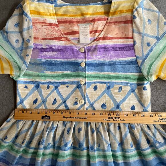 Vtg 80s 90s Two Potato Artsy A Line Midi Dress M Petite Sheer NOS Coastal Pastel - Picture 11 of 16